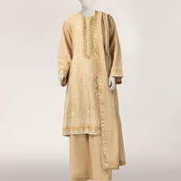 Cotton Silk Beige Stitched Suit - J. Junaid Jamshed