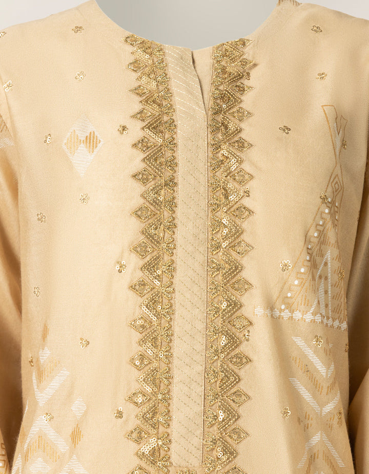 Cotton Silk Beige Stitched Suit - J. Junaid Jamshed