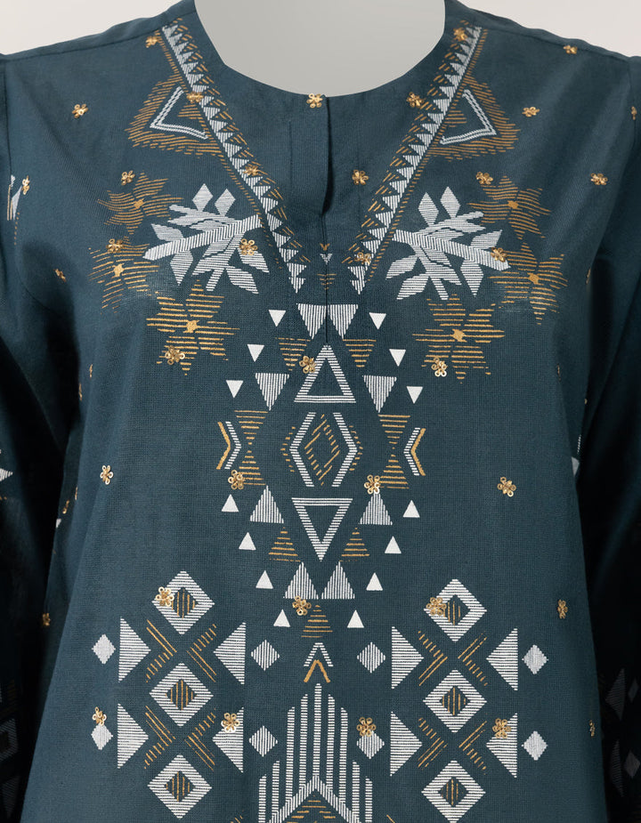 Cotton Silk Teal Stitched Suit - J. Junaid Jamshed