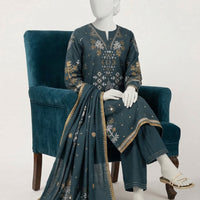 Cotton Silk Teal Stitched Suit - J. Junaid Jamshed
