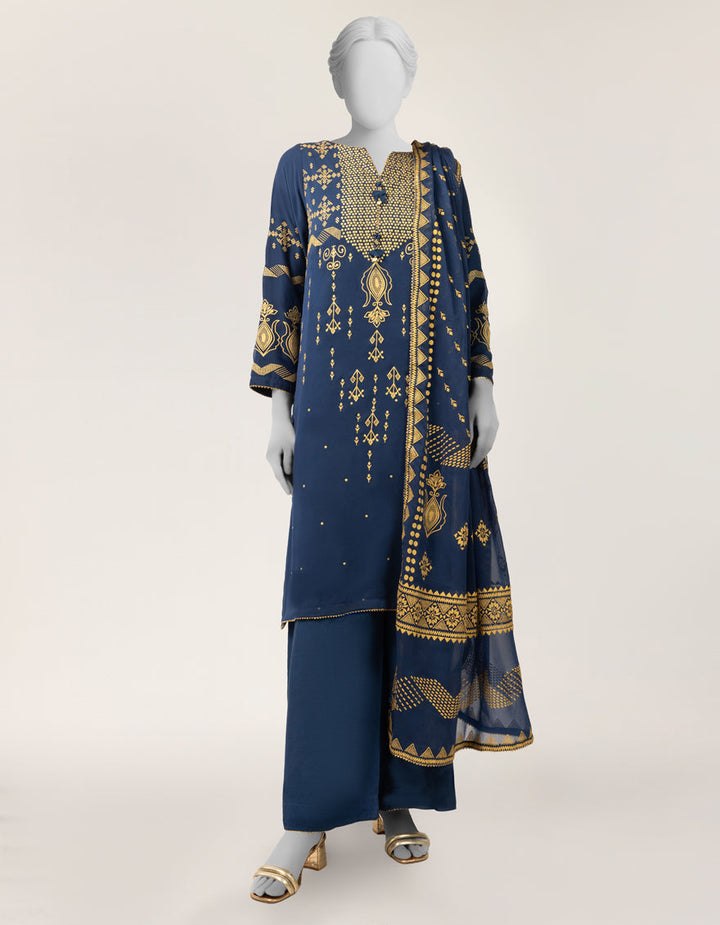 Maple Silk Blue Stitched Suit - J. Junaid Jamshed