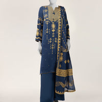 Maple Silk Blue Stitched Suit - J. Junaid Jamshed