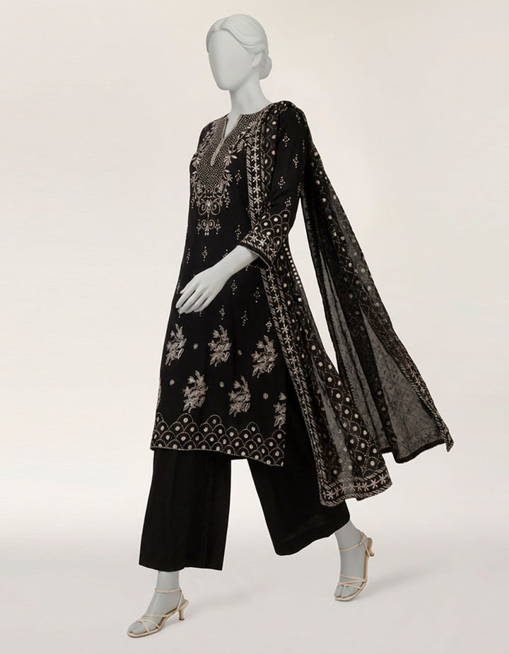 Maple Silk Black Stitched Suit - J. Junaid Jamshed