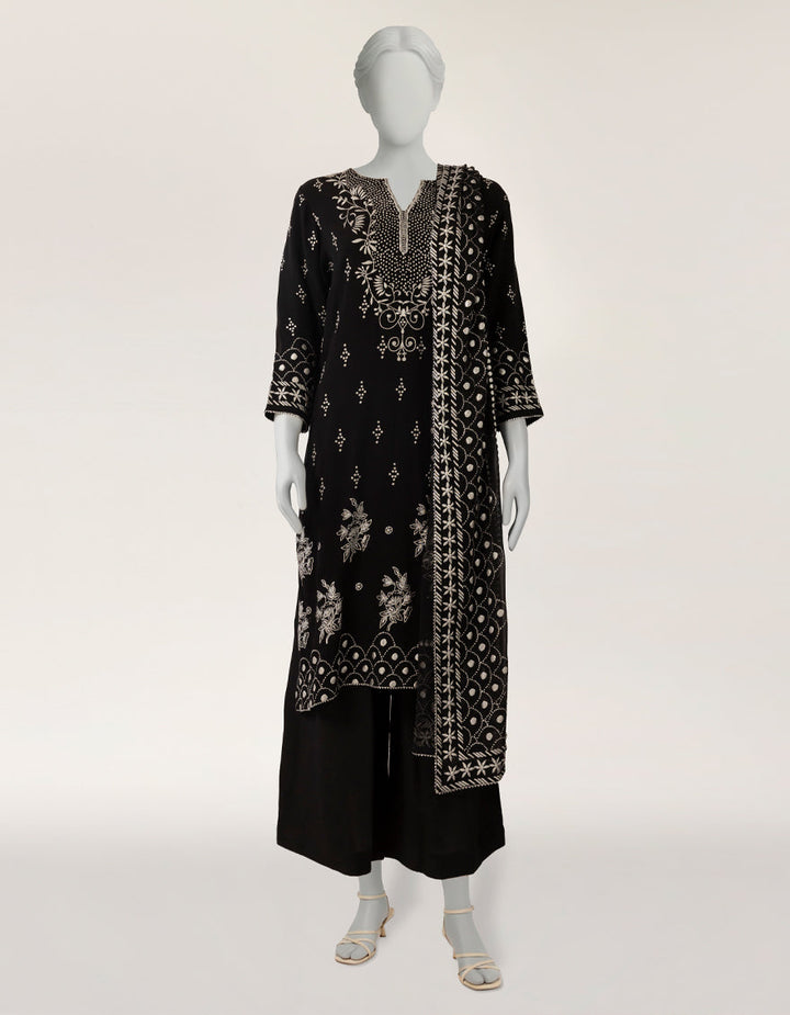 Maple Silk Black Stitched Suit - J. Junaid Jamshed