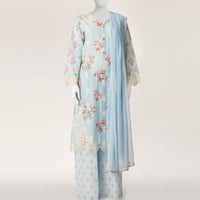 Lawn Silk Blue Stitched Suit - J. Junaid Jamshed
