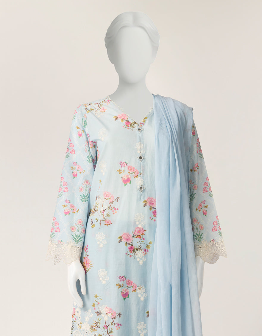 Lawn Silk Blue Stitched Suit - J. Junaid Jamshed