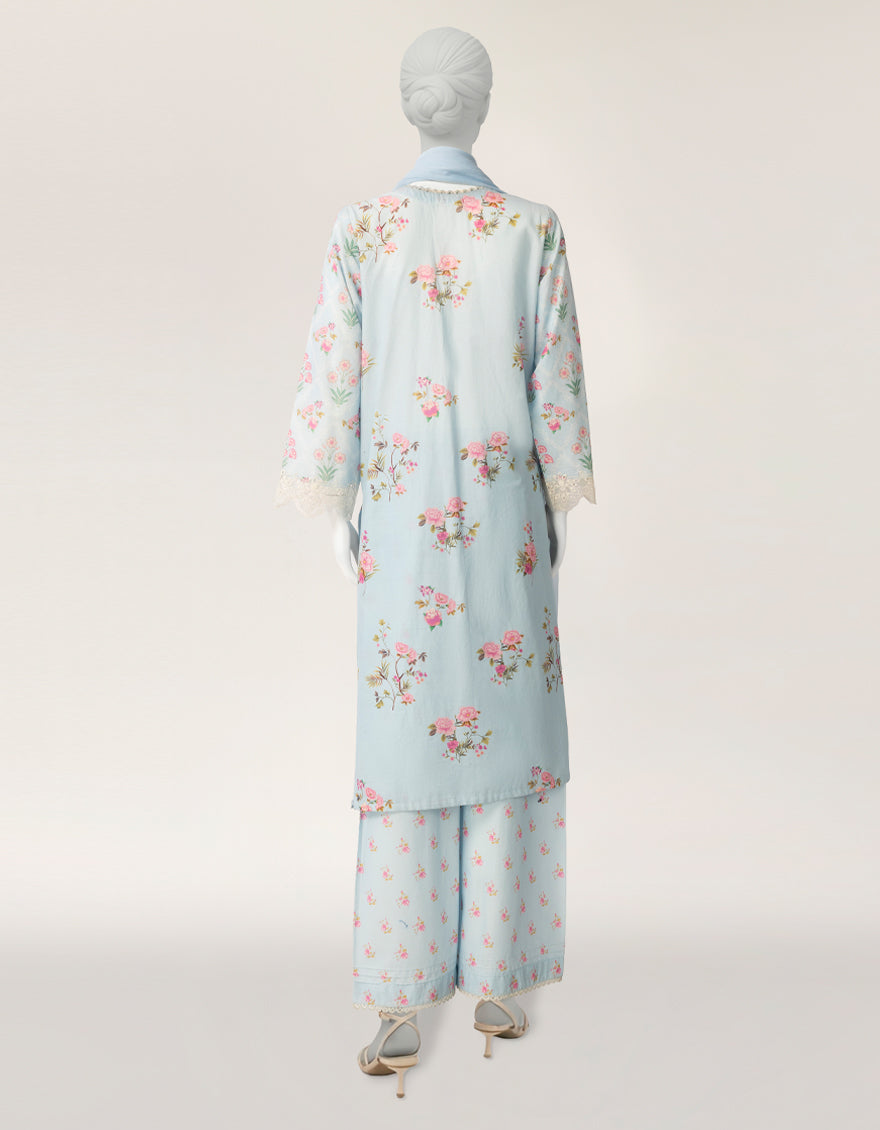 Lawn Silk Blue Stitched Suit - J. Junaid Jamshed