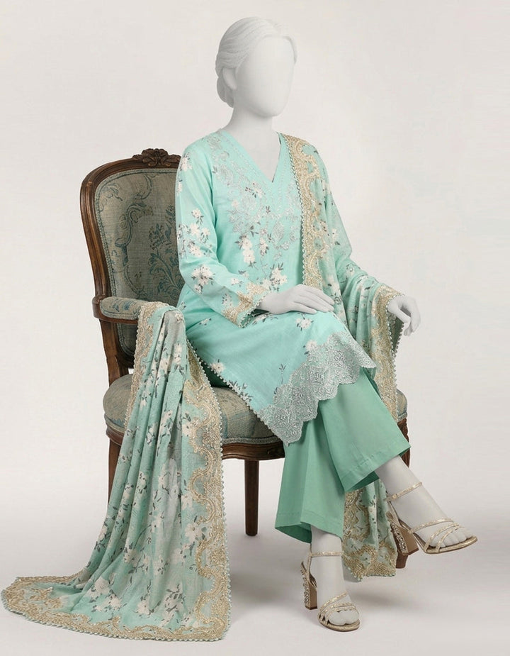 Lawn Sea Green Stitched Suit - J. Junaid Jamshed