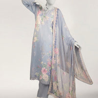 Lawn Blue Stitched Suit - J. Junaid Jamshed