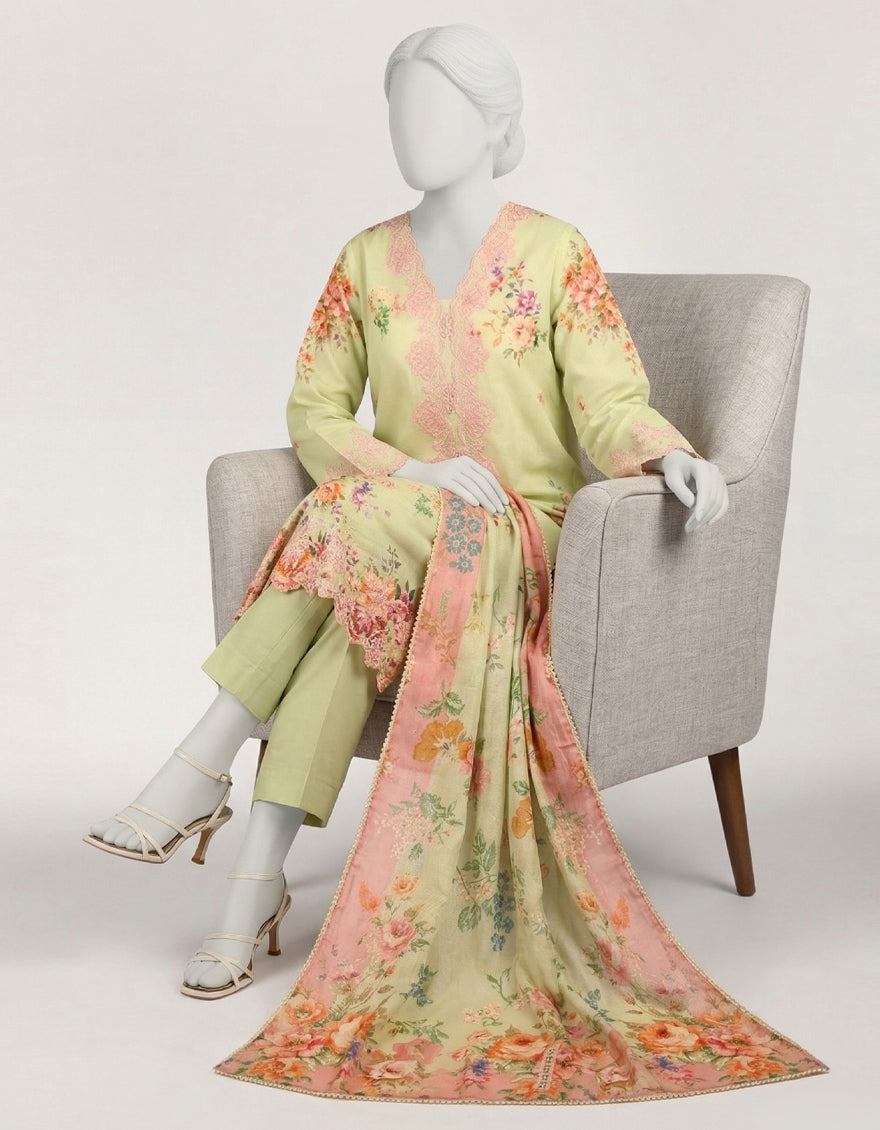 Lawn Green Stitched Suit - J. Junaid Jamshed