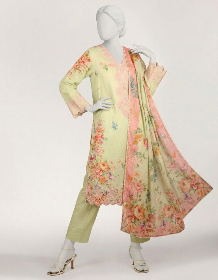 Lawn Green Stitched Suit - J. Junaid Jamshed