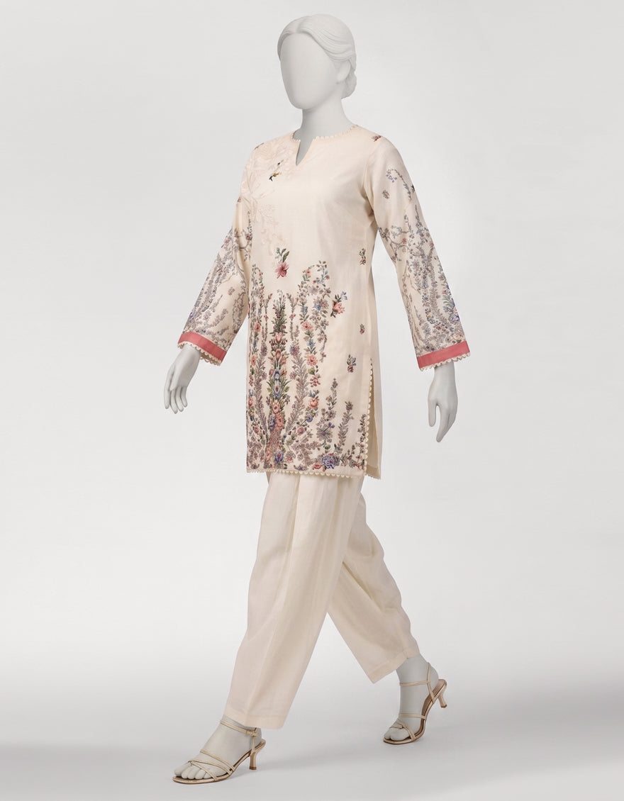 Lawn Cream Stitched Suit - J. Junaid Jamshed