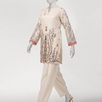 Lawn Cream Stitched Suit - J. Junaid Jamshed