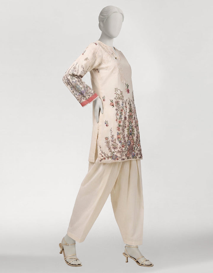 Lawn Cream Stitched Suit - J. Junaid Jamshed