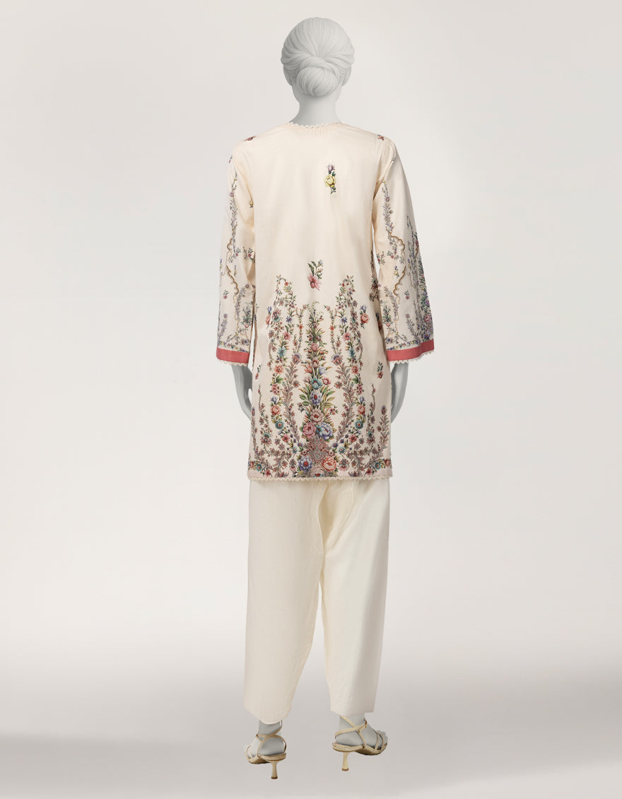 Lawn Cream Stitched Suit - J. Junaid Jamshed