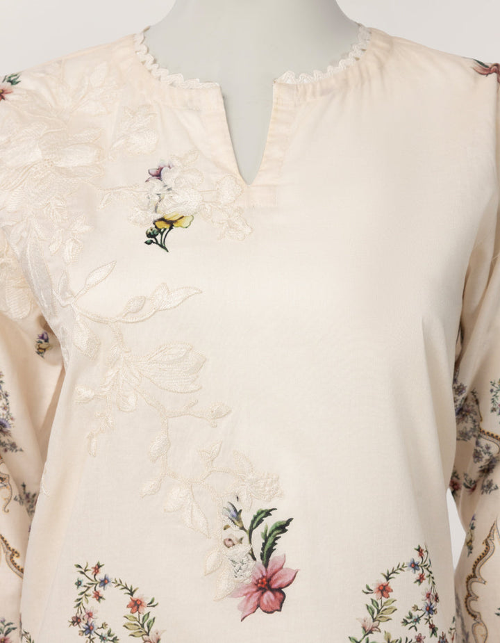 Lawn Cream Stitched Suit - J. Junaid Jamshed
