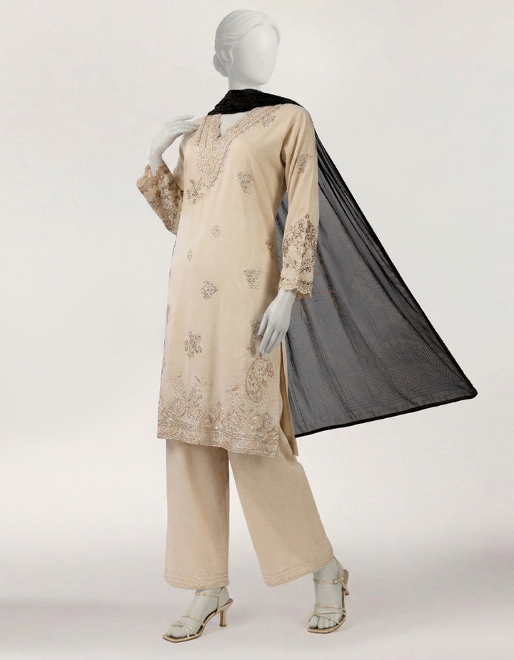 Raw Silk Beige Stitched Suit - J. Junaid Jamshed