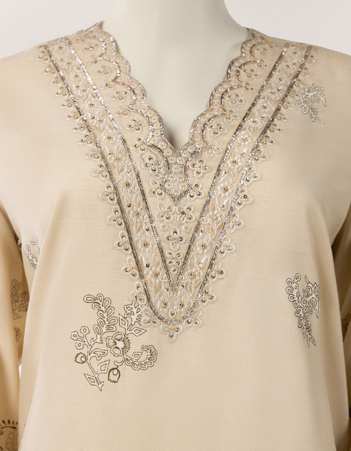 Raw Silk Beige Stitched Suit - J. Junaid Jamshed