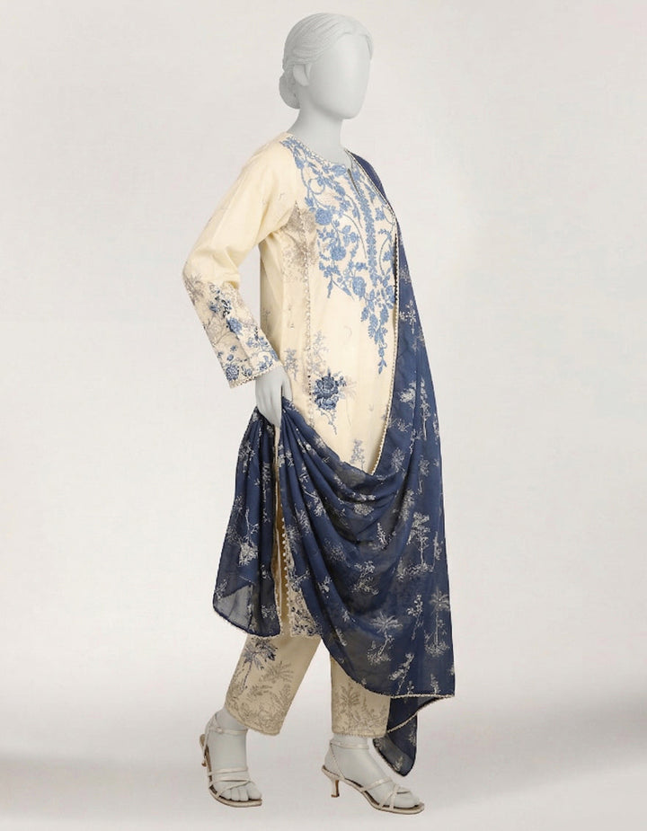 Lawn Blue Stitched Suit - J. Junaid Jamshed