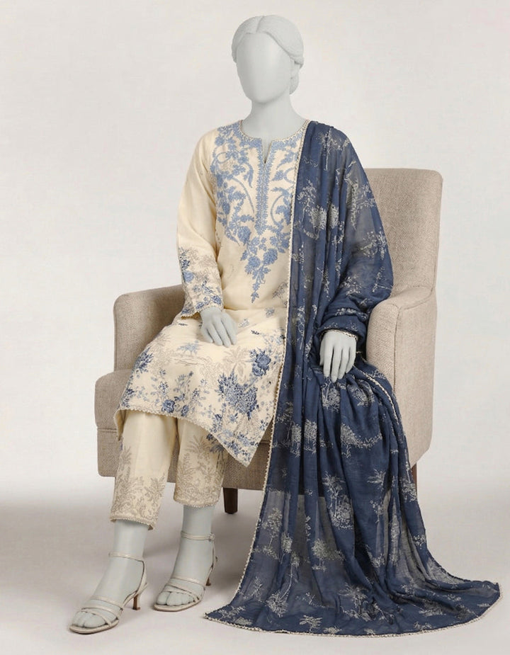 Lawn Blue Stitched Suit - J. Junaid Jamshed
