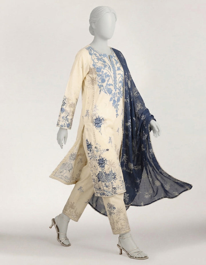 Lawn Blue Stitched Suit - J. Junaid Jamshed