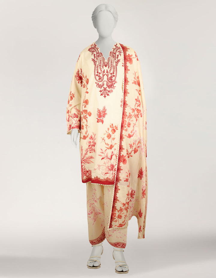 Lawn Cream Stitched Suit - J. Junaid Jamshed