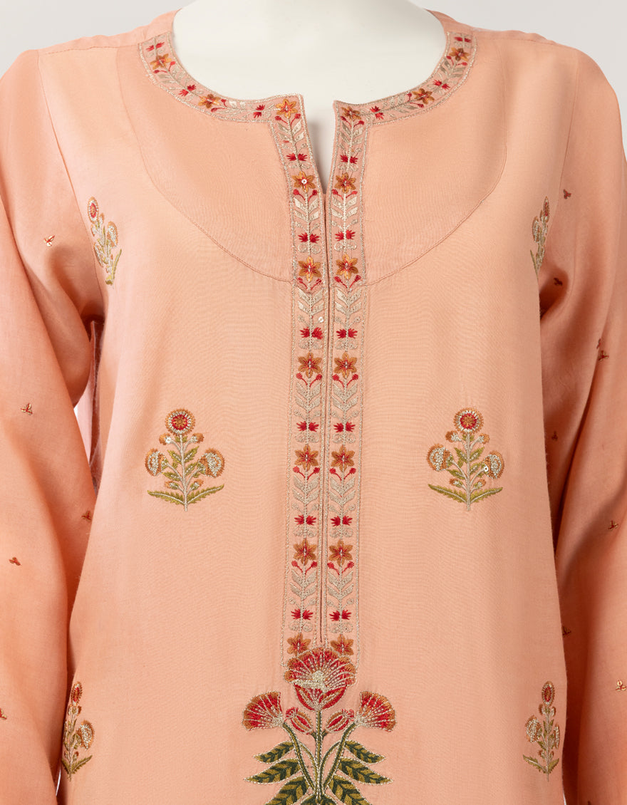 Maple Silk Peach Stitched Suit - J. Junaid Jamshed