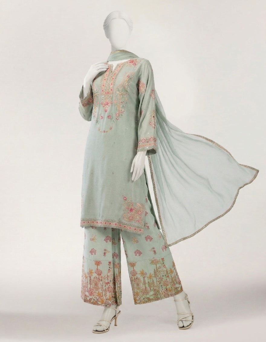 Maple Silk Green Stitched Suit - J. Junaid Jamshed