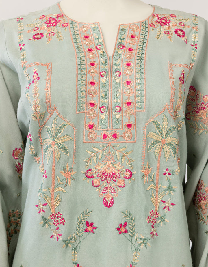 Maple Silk Green Stitched Suit - J. Junaid Jamshed