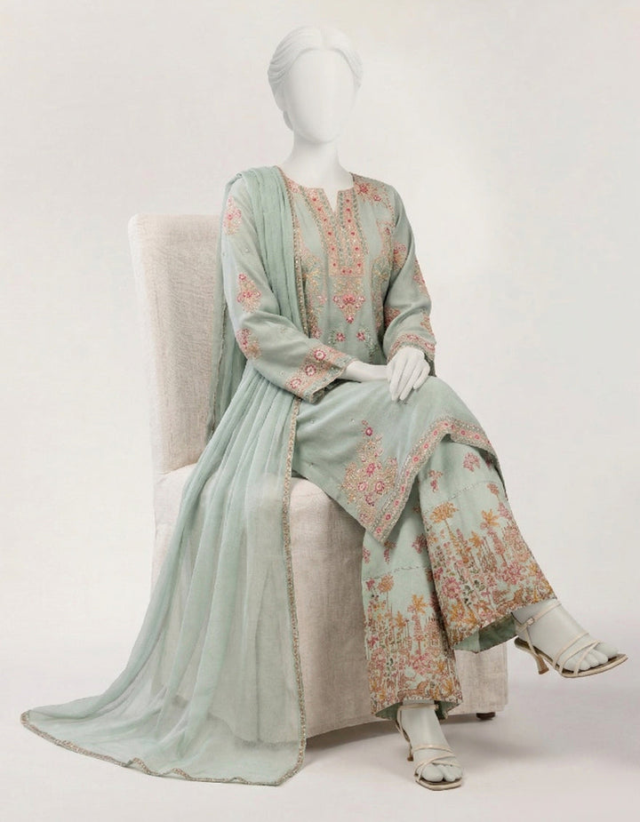 Maple Silk Green Stitched Suit - J. Junaid Jamshed