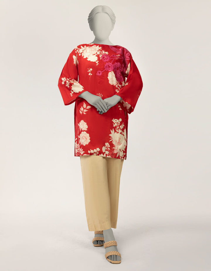 Lawn Red Kurti - J. Junaid Jamshed