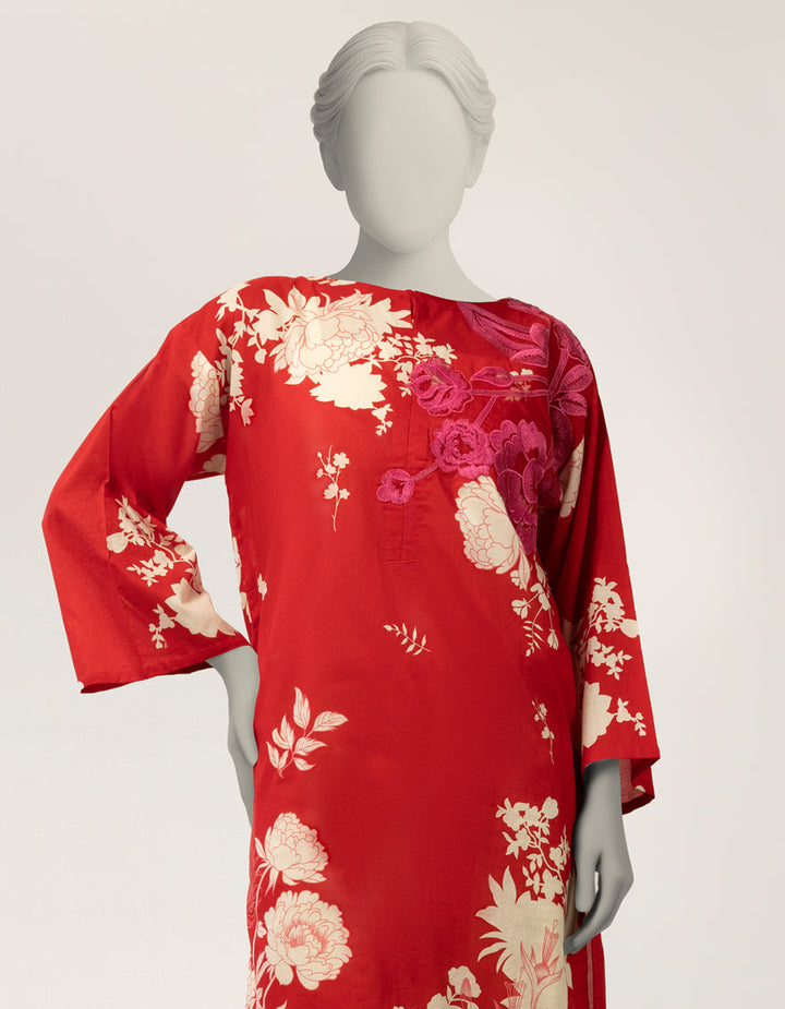 Lawn Red Kurti - J. Junaid Jamshed