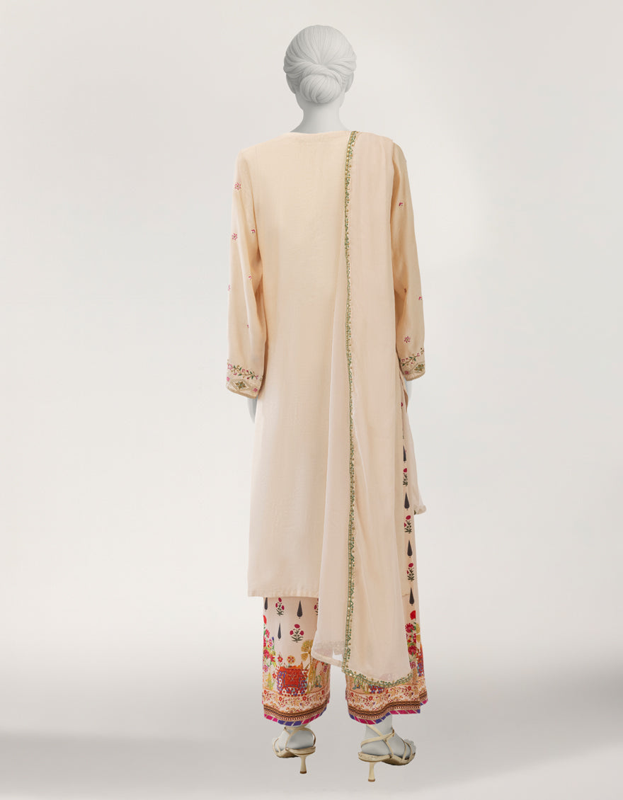 Maple Silk Cream Stitched Suit - J. Junaid Jamshed