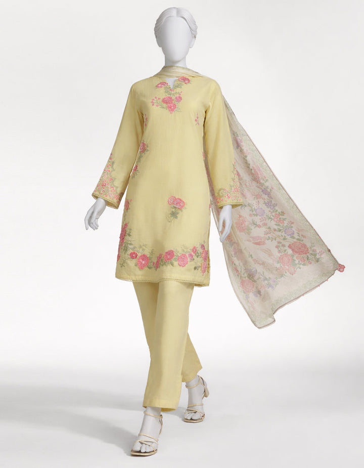 Jacquard Yellow Stitched Suit - J. Junaid Jamshed