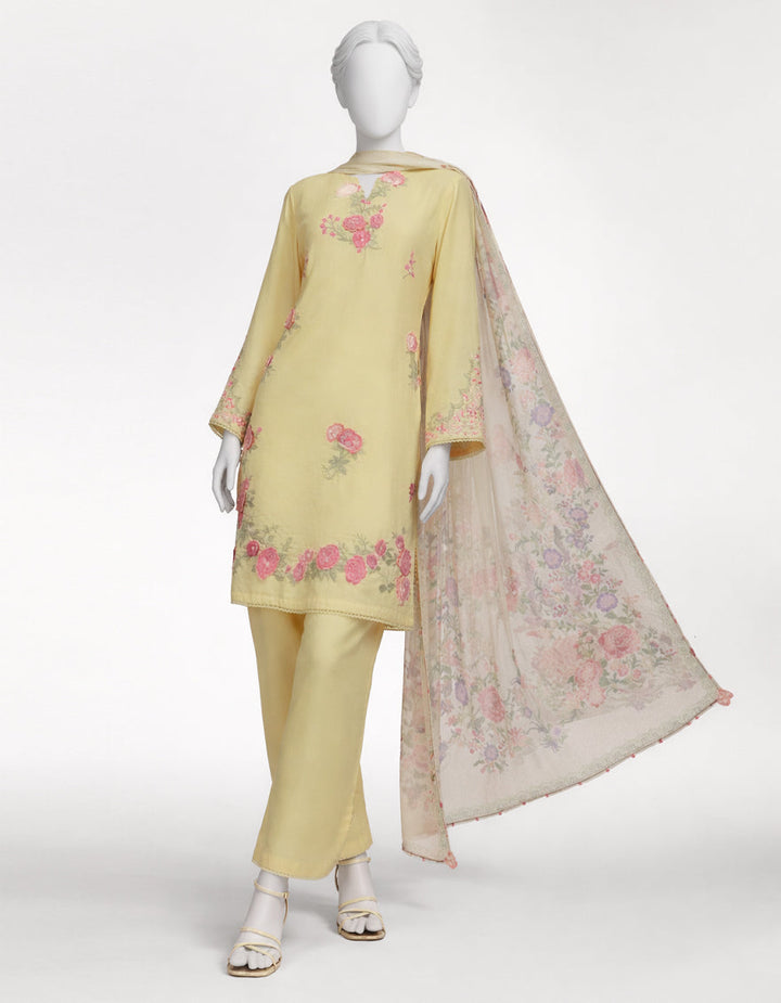 Jacquard Yellow Stitched Suit - J. Junaid Jamshed