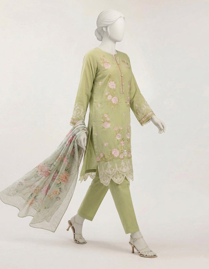 Lawn Green Stitched Suit - J. Junaid Jamshed