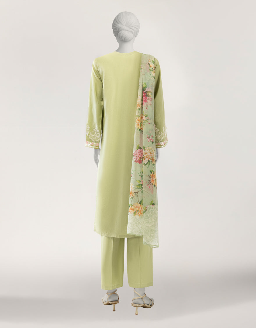 Lawn Green Stitched Suit - J. Junaid Jamshed