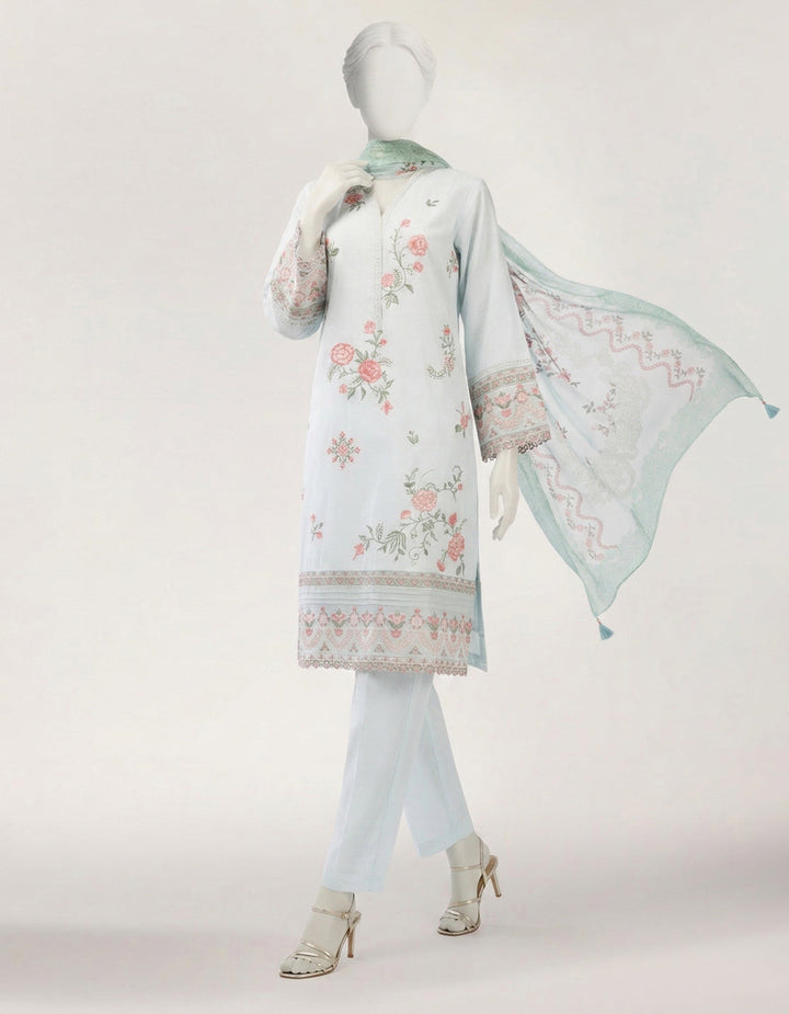 Lawn Blue Stitched Suit - J. Junaid Jamshed