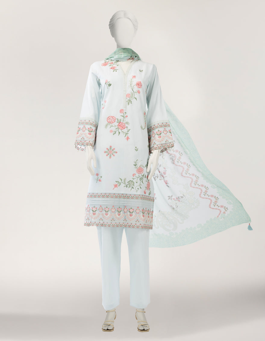 Lawn Blue Stitched Suit - J. Junaid Jamshed