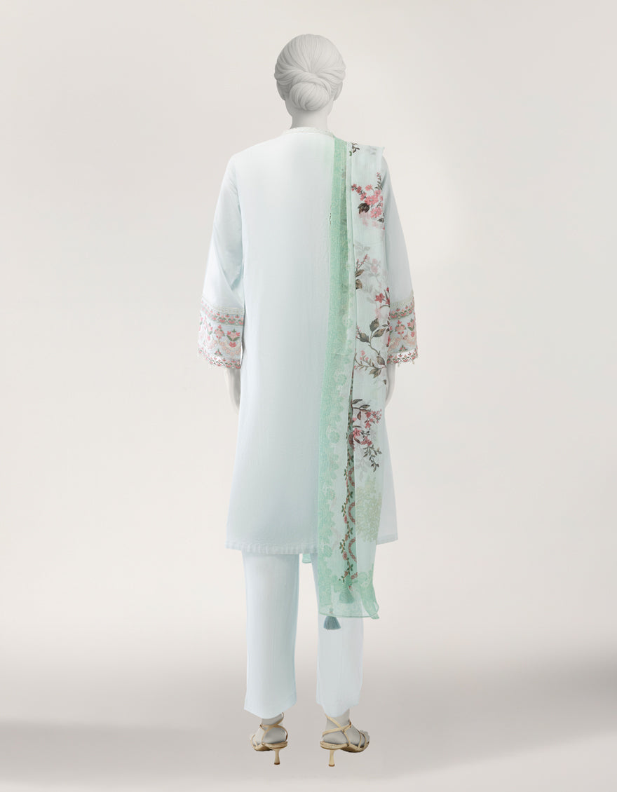 Lawn Blue Stitched Suit - J. Junaid Jamshed