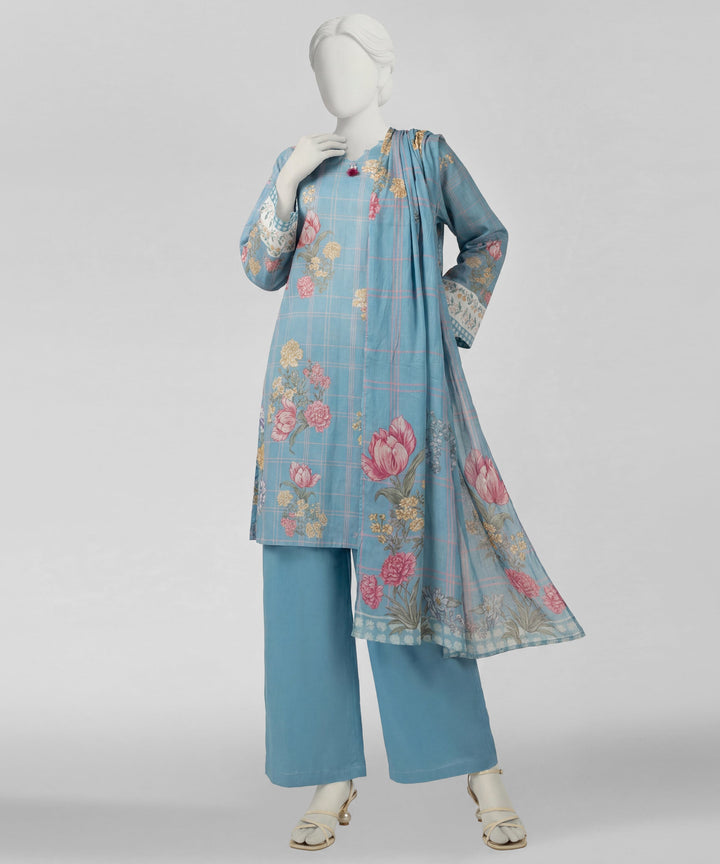 Lawn Blue Stitched Suit - J. Junaid Jamshed