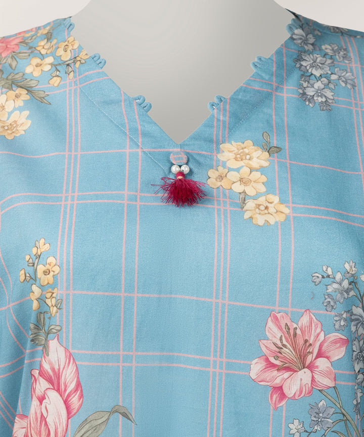 Lawn Blue Stitched Suit - J. Junaid Jamshed