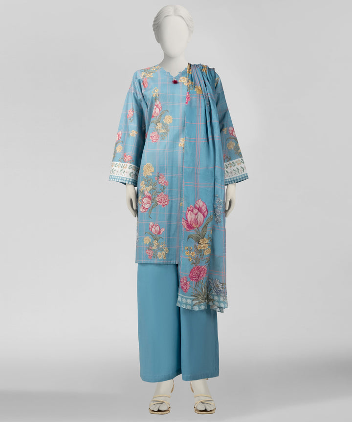 Lawn Blue Stitched Suit - J. Junaid Jamshed