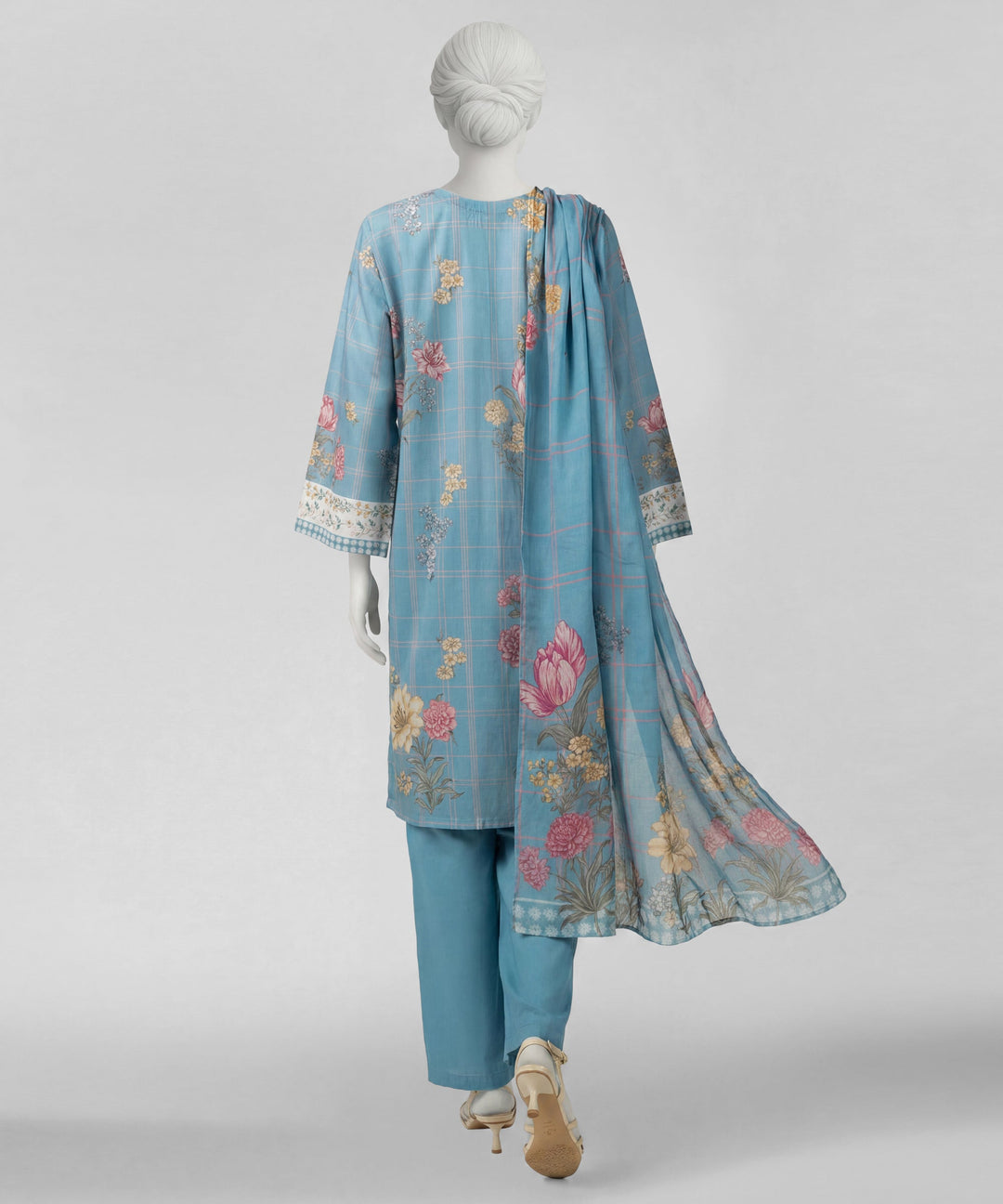 Lawn Blue Stitched Suit - J. Junaid Jamshed
