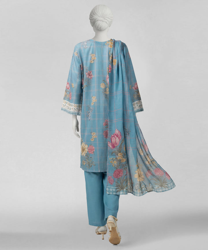 Lawn Blue Stitched Suit - J. Junaid Jamshed
