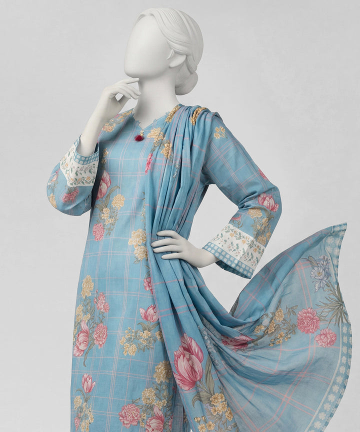 Lawn Blue Stitched Suit - J. Junaid Jamshed