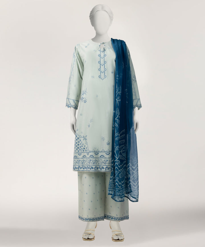Lawn Ice Blue Stitched Suit - J. Junaid Jamshed