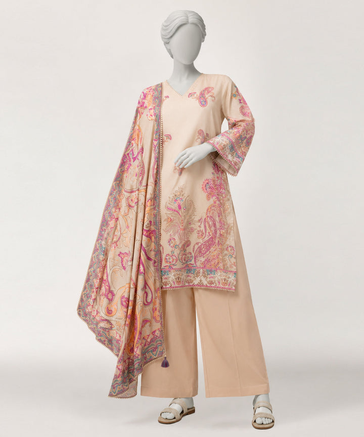 Lawn Beige Stitched Suit - J. Junaid Jamshed