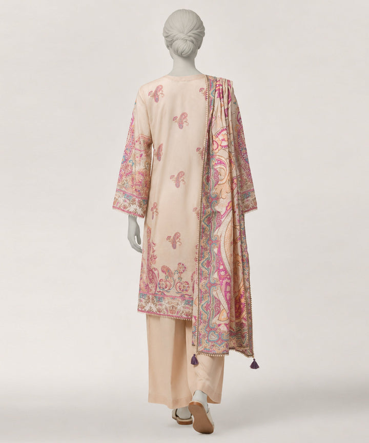Lawn Beige Stitched Suit - J. Junaid Jamshed