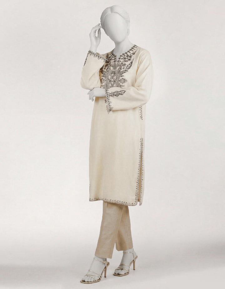 Dobby Off White Kurti - J. Junaid Jamshed